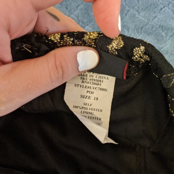 Vintage Torrid Black & Gold Ruched Lace Mini Dress - Picture 3 of 6